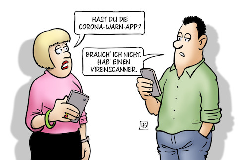 Cartoon: Virenscanner (medium) by Harm Bengen tagged virenscanner,warnung,warnapp,app,krank,gesund,handy,smartphone,corona,covid19,virus,pandemie,harm,bengen,cartoon,karikatur,virenscanner,warnung,warnapp,app,krank,gesund,handy,smartphone,corona,covid19,virus,pandemie,harm,bengen,cartoon,karikatur