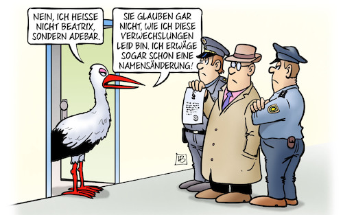 Cartoon: Von Storch (medium) by Harm Bengen tagged beatrix,adebar,von,storch,polizei,anzeige,volksverhetzung,afd,verwechslungen,namensänderung,harm,bengen,cartoon,karikatur,beatrix,adebar,von,storch,polizei,anzeige,volksverhetzung,afd,verwechslungen,namensänderung,harm,bengen,cartoon,karikatur