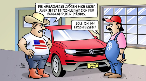 Cartoon: VW-Entschuldigung (medium) by Harm Bengen tagged abgaswerte,bordcomputer,vw,usa,betrug,erschiessen,werkstatt,rückruf,kfz,auto,harm,bengen,cartoon,karikatur,abgaswerte,bordcomputer,vw,usa,betrug,erschiessen,werkstatt,rückruf,kfz,auto,harm,bengen,cartoon,karikatur