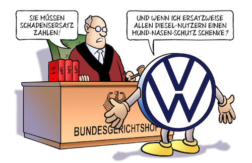 Cartoon: VW-Schadensersatz (medium) by Harm Bengen tagged vw,bundesgerichtshof,bgh,schadensersatz,urteil,abgasskandal,abschalteinrichtung,mund,nasen,schutz,maske,richter,gericht,corona,harm,bengen,cartoon,karikatur,vw,bundesgerichtshof,bgh,schadensersatz,urteil,abgasskandal,abschalteinrichtung,mund,nasen,schutz,maske,richter,gericht,corona,harm,bengen,cartoon,karikatur