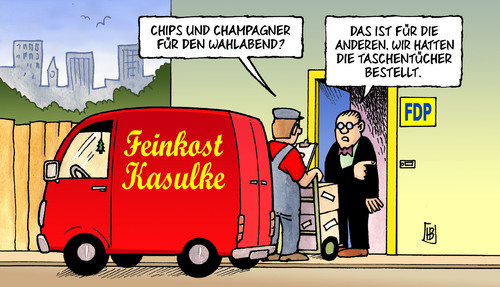 Cartoon: Wahlabend (medium) by Harm Bengen tagged wahlabend,mecklenburg,vorpommern,landtag,landtagswahl,fdp,verluste,lieferung,feinkost,chips,champagner,wahl,wahlabend,mecklenburg vorpommern,landtag,landtagswahl,verluste,lieferung,feinkost,chips,mecklenburg,vorpommern