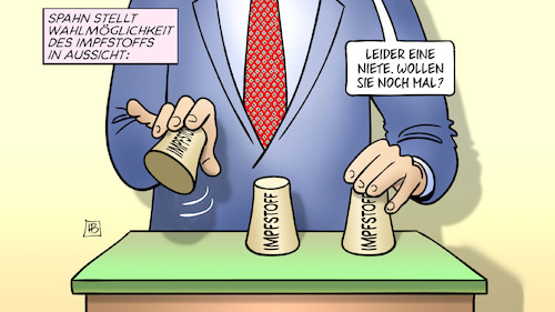 Cartoon: Wahlmöglichkeiten (medium) by Harm Bengen tagged spahn,wahlmöglichkeiten,impfstoff,aussicht,niete,hütchenspieler,becher,corona,impfen,lieferprobleme,impfstoffhersteller,harm,bengen,cartoon,karikatur,spahn,wahlmöglichkeiten,impfstoff,aussicht,niete,hütchenspieler,becher,corona,impfen,lieferprobleme,impfstoffhersteller,harm,bengen,cartoon,karikatur