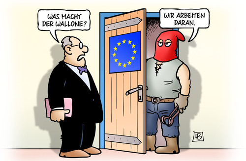 Cartoon: Wallonen-Folter (medium) by Harm Bengen tagged folter,europa,eu,kanada,wallonie,wallone,belgien,ceta,freihandelsabkommen,harm,bengen,cartoon,karikatur,folter,europa,eu,kanada,wallonie,wallone,belgien,ceta,freihandelsabkommen,harm,bengen,cartoon,karikatur