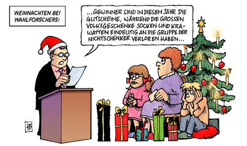 Cartoon: Weihnachten bei Wahlforschers (medium) by Harm Bengen tagged weihnachten,wahlforscher,parteien,umfragen,tannenbaum,weihnachtsbaum,bescherung,geschenk,gutschein,socken,krawatte,schlips,waehler,nichtwaehler,harm,bengen,cartoon,karikatur,weihnachten,wahlforscher,parteien,umfragen,tannenbaum,weihnachtsbaum,bescherung,geschenk,gutschein,socken,krawatte,schlips,waehler,nichtwaehler,harm,bengen,cartoon,karikatur