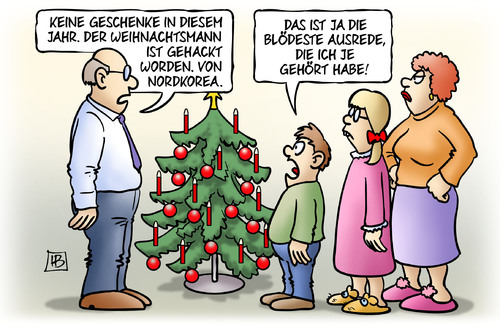 Cartoon: Weihnachtsmann gehackt (medium) by Harm Bengen tagged geschenke,weihnachtsmann,gehackt,nordkorea,hacker,sony,weihnachtsbaum,weihnachten,schenken,familie,harm,bengen,cartoon,karikatur,geschenke,weihnachtsmann,gehackt,nordkorea,hacker,sony,weihnachtsbaum,weihnachten,schenken,familie,harm,bengen,cartoon,karikatur