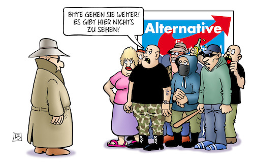 Cartoon: Weitergehen (medium) by Harm Bengen tagged prüffall,afd,verfassungsschutz,nazis,rechtsextremismus,beobachtung,geheimdienst,agent,harm,bengen,cartoon,karikatur,prüffall,afd,verfassungsschutz,nazis,rechtsextremismus,beobachtung,geheimdienst,agent,harm,bengen,cartoon,karikatur