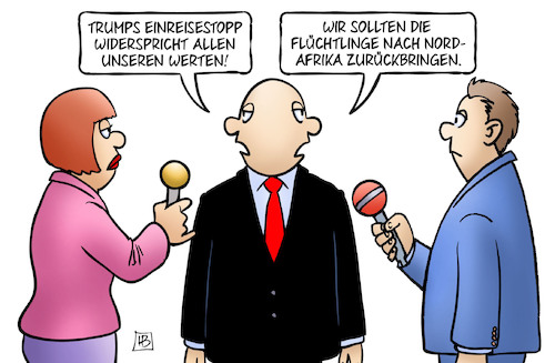 Cartoon: Werte-Doppelkopf (medium) by Harm Bengen tagged trump,einreisestopp,widerspricht,werten,doppelkopf,januskopf,doppelzüngig,flüchtlinge,nordafrika,eu,europa,lager,interview,harm,bengen,cartoon,karikatur,trump,einreisestopp,widerspricht,werten,doppelkopf,januskopf,doppelzüngig,flüchtlinge,nordafrika,eu,europa,lager,interview,harm,bengen,cartoon,karikatur