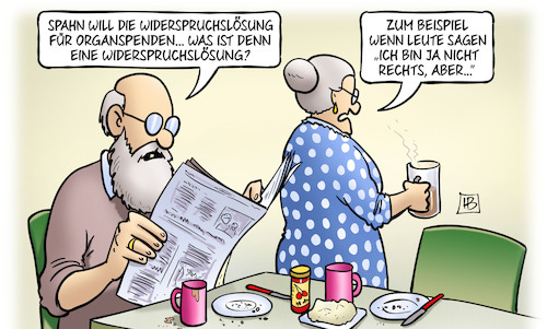 Cartoon: Widerspruchslösung (medium) by Harm Bengen tagged spahn,widerspruchslösung,organspenden,beispiel,aber,rechtsextremismus,susemil,harm,bengen,cartoon,karikatur,spahn,widerspruchslösung,organspenden,beispiel,aber,rechtsextremismus,susemil,harm,bengen,cartoon,karikatur