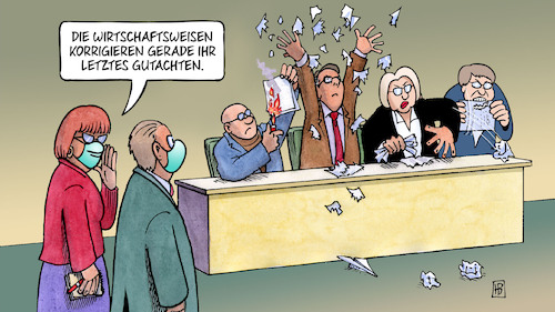 Cartoon: Wirtschaftsweise korrigieren (medium) by Harm Bengen tagged wirtschaftsweisen,korrigieren,gutachten,corona,konjunktur,zerreissen,wut,verzweiflung,journalisten,reporter,masken,harm,bengen,cartoon,karikatur,wirtschaftsweisen,korrigieren,gutachten,corona,konjunktur,zerreissen,wut,verzweiflung,journalisten,reporter,masken,harm,bengen,cartoon,karikatur