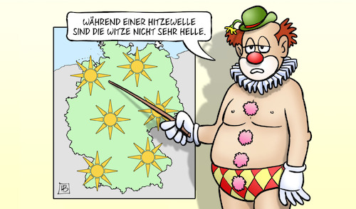 Cartoon: Witzewelle (medium) by Harm Bengen tagged hitzewelle,witze,sommer,wetterkarte,clown,harm,bengen,cartoon,karikatur,hitzewelle,witze,sommer,wetterkarte,clown,harm,bengen,cartoon,karikatur