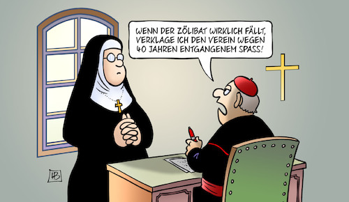 Cartoon: Zölibat und Spass (medium) by Harm Bengen tagged verein,verklagen,nonne,spass,ehe,kirche,pflichtzölibat,zölibat,priester,heirat,harm,bengen,cartoon,karikatur,verein,verklagen,nonne,spass,ehe,kirche,pflichtzölibat,zölibat,priester,heirat,harm,bengen,cartoon,karikatur