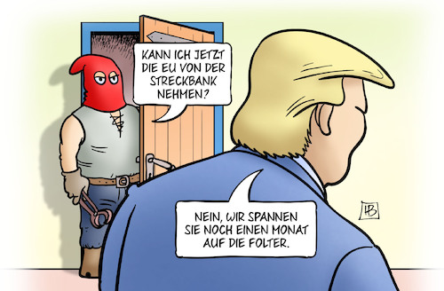 Cartoon: Zoll-Folter (medium) by Harm Bengen tagged zoll,folter,strafzölle,eu,europa,streckbank,trump,usa,handelskrieg,harm,bengen,cartoon,karikatur,zoll,folter,strafzölle,eu,europa,streckbank,trump,usa,handelskrieg,harm,bengen,cartoon,karikatur