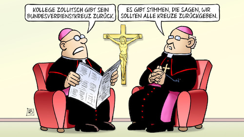 Cartoon: Zollitsch (medium) by Harm Bengen tagged kollege,zollitsch,bundesverdienstkreuz,kreuz,kruzifix,katholische,kirche,missbrauch,skandal,bischof,erzbischof,harm,bengen,cartoon,karikatur,kollege,zollitsch,bundesverdienstkreuz,kreuz,kruzifix,katholische,kirche,missbrauch,skandal,bischof,erzbischof,harm,bengen,cartoon,karikatur