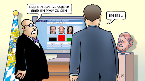 Cartoon: Zugpferd Laschet (medium) by Harm Bengen tagged laschet,bundestagswahl,kanzlerkandidat,bayern,söder,zugpferd,pony,esel,tv,strauss,deutschlandtrend,harm,bengen,cartoon,karikatur,laschet,bundestagswahl,kanzlerkandidat,bayern,söder,zugpferd,pony,esel,tv,strauss,deutschlandtrend,harm,bengen,cartoon,karikatur