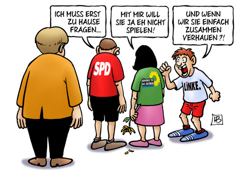 Cartoon: Zusammen Spielen (medium) by Harm Bengen tagged merkel,koalition,bundeskanzlerin,spd,gruene,cdu,csu,linke,bundestag,2013,wahl,bundestagswahl,ergebnis,harm,bengen,cartoon,karikatur,koalition,merkel,bundeskanzlerin,spd,gruene,cdu,csu,linke,bundestag,2013,wahl,bundestagswahl,ergebnis,harm,bengen,cartoon,karikatur