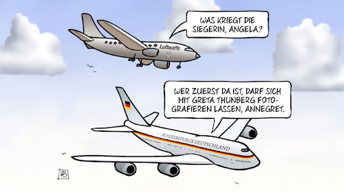 Cartoon: Zwei Flugzeuge (medium) by Harm Bengen tagged zwei,flugzeuge,merkel,akk,kramp,karrenbauer,luftwaffe,flugbereitschaft,klimagipfel,new,york,greta,thunberg,fotografieren,klimapaket,klimakabinett,klima,entscheidungen,klimapolitiker,fridays,for,future,klimawandel,klimakatastrophe,klimastreik,harm,bengen,cartoon,karikatur,zwei,flugzeuge,merkel,akk,kramp,karrenbauer,luftwaffe,flugbereitschaft,klimagipfel,new,york,greta,thunberg,fotografieren,klimapaket,klimakabinett,klima,entscheidungen,klimapolitiker,fridays,for,future,klimawandel,klimakatastrophe,klimastreik,harm,bengen,cartoon,karikatur