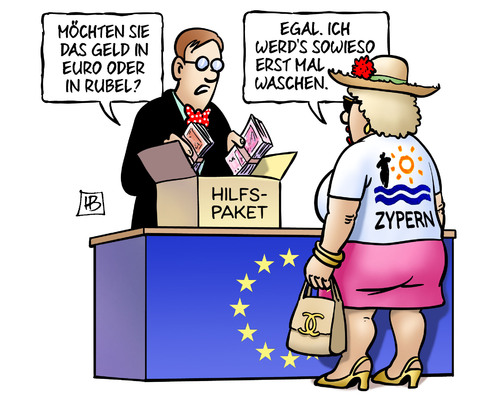 Cartoon: Zypern-Paket (medium) by Harm Bengen tagged zypern,paket,hilfspaket,bankenrettung,eu,euro,krise,rubel,russen,schwarzgeld,geldwaesche,harm,bengen,cartoon,karikatur,zypern,paket,hilfspaket,bankenrettung,eu,euro,krise,rubel,russen,schwarzgeld,geldwaesche,harm,bengen,cartoon,karikatur