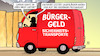 Cartoon: Bürgergeld-Blockade (small) by Harm Bengen tagged bayer,sauerländer,fahrbahn,festgeklebt,strasse,proteste,bürgergeld,sicherheitstransporte,hartz,reform,lkw,lieferwagen,söder,merz,cdu,csu,blockade,harm,bengen,cartoon,karikatur