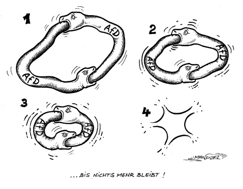 Cartoon: AfD vernichtet sich selbst (medium) by mandzel tagged afd,partei,lucke,auflösung,pauli,rechtspopulismus,nationalismus,afd,partei,lucke,auflösung,pauli,rechtspopulismus,nationalismus