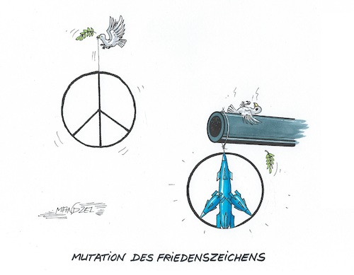 Cartoon: Aktualisiertes Friedenszeichen (medium) by mandzel tagged krieg,waffenlieferungen,frieden,putin,ukraine,waffenindustrie,politik,deutschland,krieg,waffenlieferungen,frieden,putin,ukraine,waffenindustrie,politik,deutschland