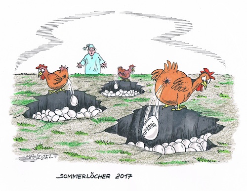 Cartoon: Aktuelle Sommerlöcher (medium) by mandzel tagged eier,fipronil,sommerloch,chemie,giftstoffe,verbraucher,erkrankungen,verunsicherung,eier,fipronil,sommerloch,chemie,giftstoffe,verbraucher,erkrankungen,verunsicherung