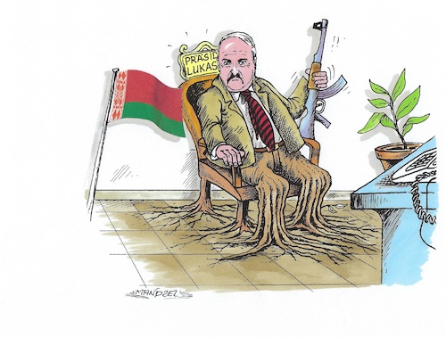 Cartoon: Am Präsidentenstuhl verwurzelt (medium) by mandzel tagged lukaschenko,belarus,wahlen,fälschungen,demonstrationen,diktatur,lukaschenko,belarus,wahlen,fälschungen,demonstrationen,diktatur