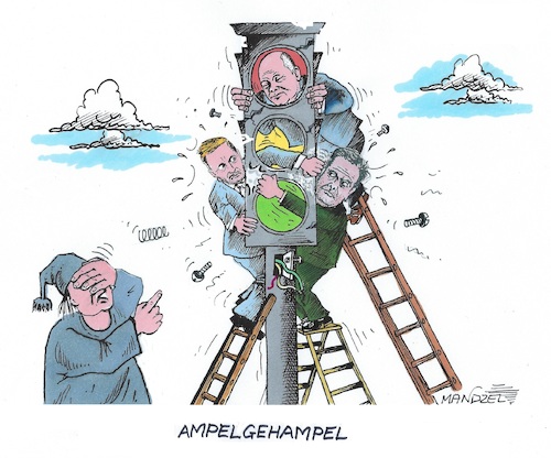 Cartoon: Ampelgehampel (medium) by mandzel tagged deutschland,ampel,streit,energiegesetze,habeck,lindner,scholz,deutschland,ampel,streit,energiegesetze,habeck,lindner,scholz