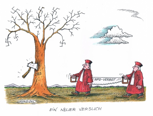 Cartoon: Angestrebtes NPD-Verbot (medium) by mandzel tagged verbot,richter,npd,rechtsradikalismus,npd,richter,verbot,rechtsradikalismus