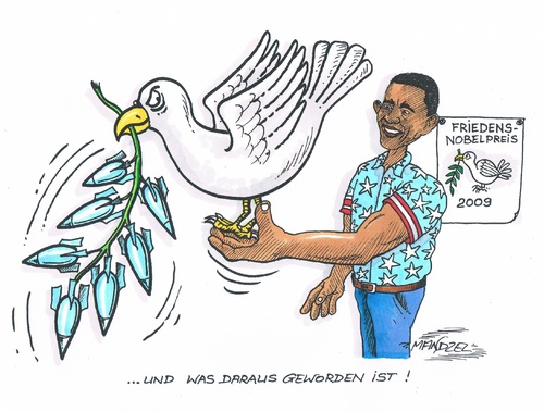 Cartoon: Bomben statt Ölzweig (medium) by mandzel tagged syrien,friedensnobelpreisträger,obama,giftgas,bomben,syrien,friedensnobelpreisträger,obama,giftgas,bomben