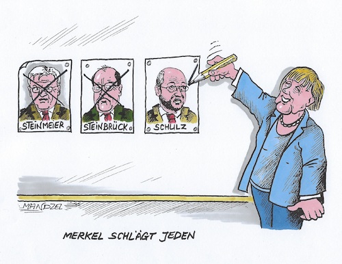 Cartoon: Chancenlos (medium) by mandzel tagged merkel,spd,steinmeier,steinbrück,schulz,kanzlerkandidaten,bundestagswahlen,merkel,spd,steinmeier,steinbrück,schulz,kanzlerkandidaten,bundestagswahlen