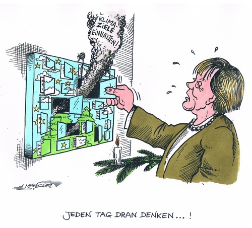 Cartoon: CO2-Ziele (medium) by mandzel tagged co2,klimaziele,merkel,adventskalender,co2,klimaziele,merkel,adventskalender