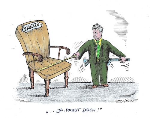 Cartoon: Die grüne Selbstüberschätzung (medium) by mandzel tagged deutschland,grüne,kanzlerkandidatur,habeck,deutschland,grüne,kanzlerkandidatur,habeck