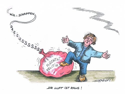 Cartoon: Die Luft ist raus (medium) by mandzel tagged merkel,wahldebakel,cdu,wahlverluste,flüchtlingspolitik,union,willkommenskultur,merkel,wahldebakel,cdu,wahlverluste,flüchtlingspolitik,union,willkommenskultur