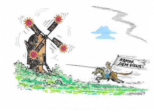 Cartoon: Donquichotterie (medium) by mandzel tagged corona,pandemie,panik,chaos,hysterie,pleiten,wirtschaft,finanzen,kasperkram,angst,deutschland,mandzel,karikatur,merkel,corona,pandemie,panik,chaos,hysterie,pleiten,wirtschaft,finanzen,kasperkram,angst,deutschland,mandzel,karikatur,merkel