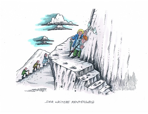 Cartoon: Ende des Rentenweges (medium) by mandzel tagged rente,ab,2030,weg,zur,talsohle,rentner,auf,dem,abstieg,rente,ab,2030,weg,zur,talsohle,rentner,auf,dem,abstieg