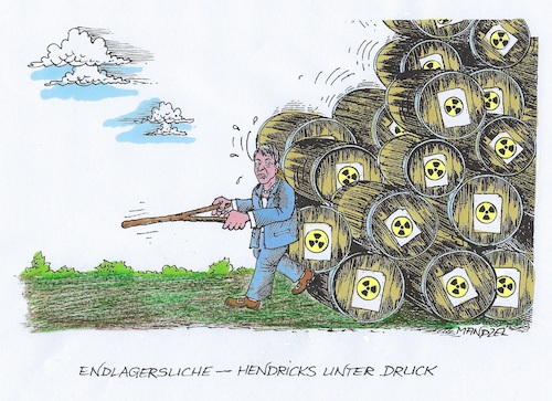 Cartoon: Endlagersuche (medium) by mandzel tagged umweltministerin,atommüll,endlager,suche,zeitdruck,umweltministerin,atommüll,endlager,suche,zeitdruck