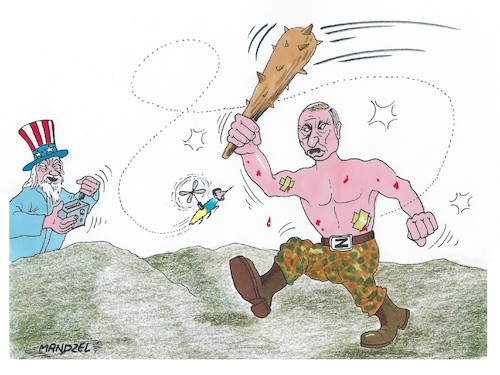 Cartoon: Ferngesteuert (medium) by mandzel tagged ukraine,russland,selenskij,usa,blutvergießen,kämpfe,nato,ukraine,russland,selenskij,usa,blutvergießen,kämpfe,nato