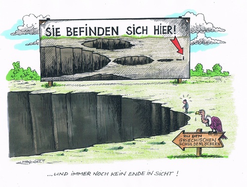 Cartoon: Finanzlöcher in Griechenland (medium) by mandzel tagged schuldenlöcher,griechenland,eu,pleite,schuldenlöcher,griechenland,eu,pleite