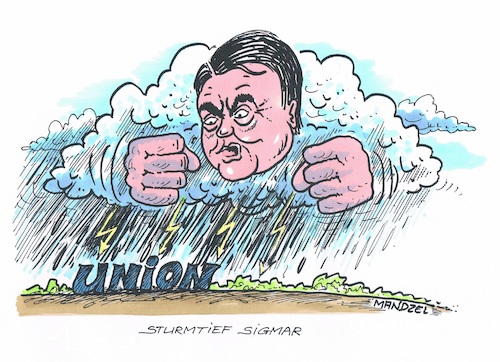 Cartoon: Gabriel läuft Sturm (medium) by mandzel tagged gabriel,union,spd,hamburg,gipfel,chaos,gewaltdemonstrationen,zerstörungen,unwetter,gabriel,union,spd,hamburg,gipfel,chaos,gewaltdemonstrationen,zerstörungen,unwetter