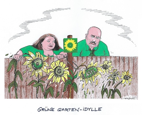 Cartoon: Grünes Asyl-Problem (medium) by mandzel tagged grün,asyl,deutschland,menschenrechte,politik,heuchelei,unfähigkeit,grün,asyl,deutschland,menschenrechte,politik,heuchelei,unfähigkeit