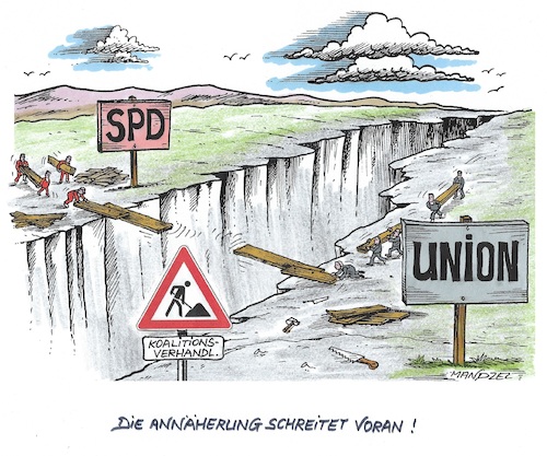 Cartoon: Harte Arbeit (medium) by mandzel tagged deutschland,wahlen,union,spd,koalitionsgespräche,regierungsbildung,deutschland,wahlen,union,spd,koalitionsgespräche,regierungsbildung