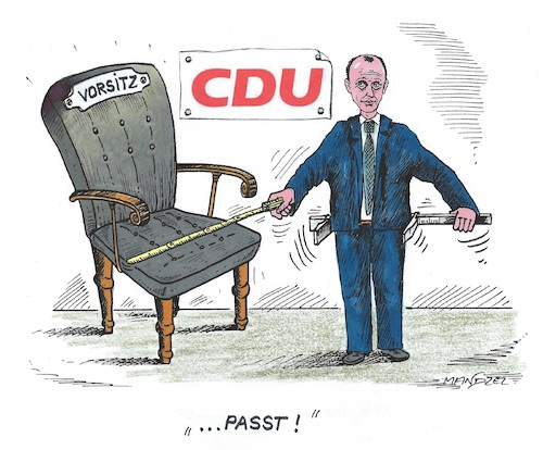 Cartoon: Merz nimmt Maß (medium) by mandzel tagged cdu,vorsitz,merz,wahlen,desaster,chaos,neuaufstellung,cdu,vorsitz,merz,wahlen,desaster,chaos,neuaufstellung