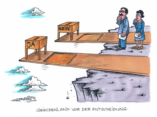 Cartoon: Referendum in Griechenland (medium) by mandzel tagged griechenland,referendum,absturz,wahlurnen,wirtschaftsnot,zukunftsängste,griechenland,referendum,absturz,wahlurnen,wirtschaftsnot,zukunftsängste