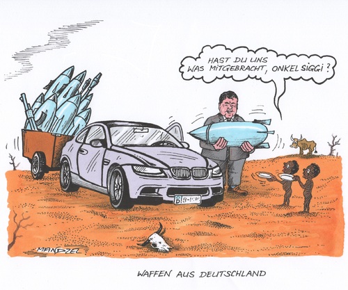 Cartoon: Rüstungsexporte aus Deutschland (medium) by mandzel tagged deutschland,waffenexporte,kriege,flüchtlinge,gabriel,rüstungslieferungen,deutschland,waffenexporte,kriege,flüchtlinge,gabriel,rüstungslieferungen