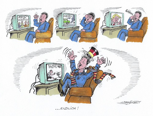 Cartoon: Schönste Abwechslung der Welt (medium) by mandzel tagged wm,fußball,abwechslung,russland,spannung,fernsehen,wm,fußball,abwechslung,russland,spannung,fernsehen