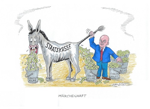 Cartoon: Scholz im Märchen (medium) by mandzel tagged scholz,angst,deutschland,mandzel,karikatur,hilfsgelder,scholz,angst,deutschland,mandzel,karikatur,hilfsgelder