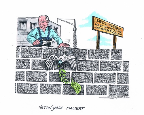 Cartoon: Siedlungsbau in Ostjerusalem (medium) by mandzel tagged isreal,siedlungsbau,palästinenser,friedensprozess,netanjahu,isreal,siedlungsbau,palästinenser,friedensprozess,netanjahu