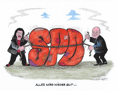 Cartoon: SPD wird wieder in Form gebracht (medium) by mandzel tagged spd,scholz,nahles,groko,chaos,deutschland,politik,erscheinungsbild,spd,scholz,nahles,groko,chaos,deutschland,politik,erscheinungsbild