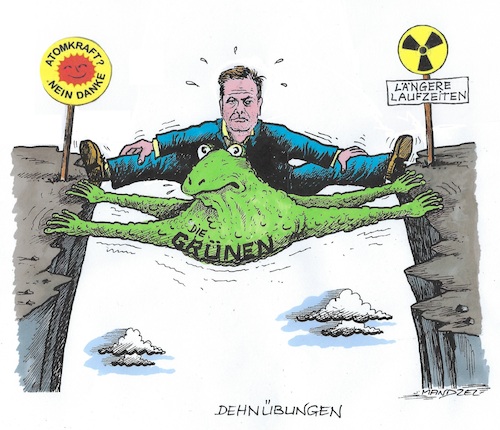 Cartoon: Streckvermögen der Grünen (medium) by mandzel tagged habeck,die,grünen,atomkraft,längere,laufzeiten,energiemangel,krieg,selenskyj,ukraine,habeck,die,grünen,atomkraft,längere,laufzeiten,energiemangel,krieg,selenskyj,ukraine