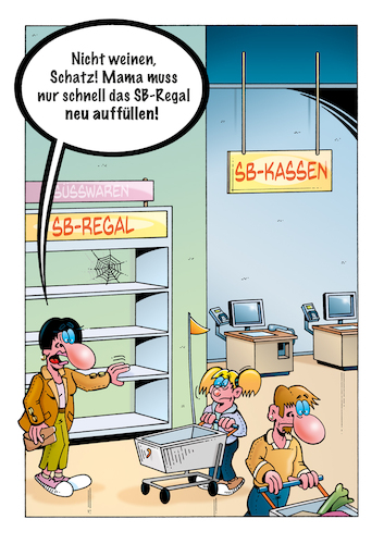 Cartoon: SB-Kassen (medium) by stefanbayer tagged sb,kasse,sbkassen,supermarkt,einkaufen,lebensmittel,einzelhandel,auffüllen,selbstbedienung,selbstbedienungskassen,bay,stefanbayer